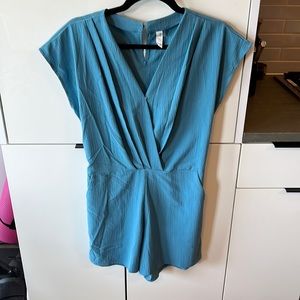 Blue crepe material romper with pockets